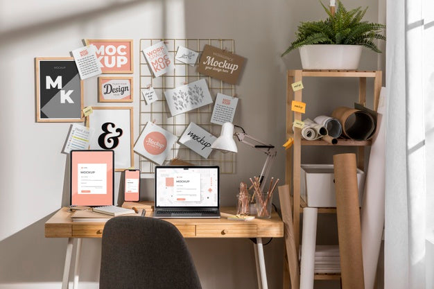 Free Work Desk Mockup With Devices Psd