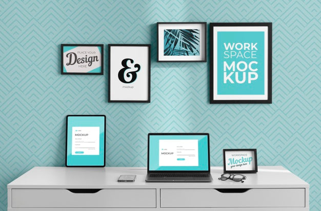 Free Work Desk Mockup With Devices Psd