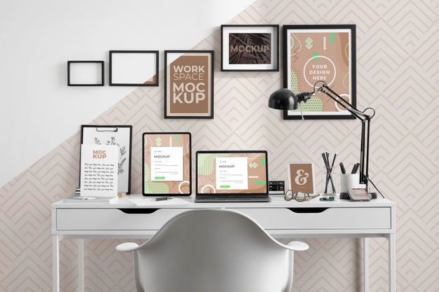 Free Work Desk Mockup With Devices Psd