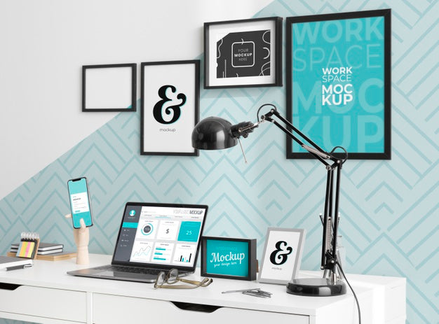 Free Work Desk Mockup With Devices Psd