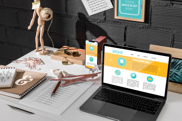 Free Workplace Mockup With Devices Psd