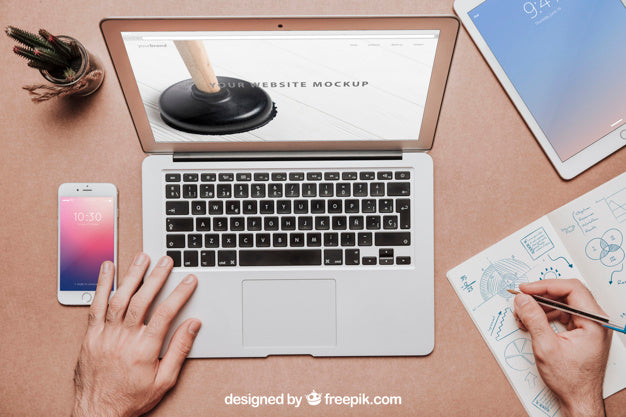 Free Workspace Mockup With Laptop And Tablet Psd