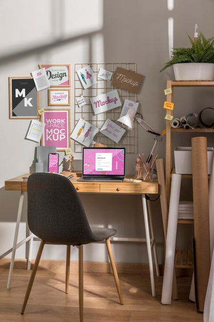 Free Workspace With Laptop Mockup Psd