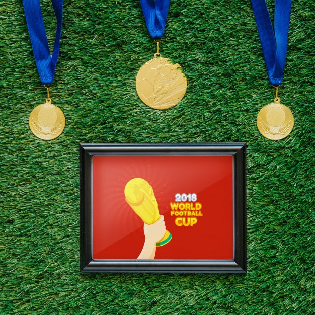 Free World Football Cup Mockup With Frame Psd