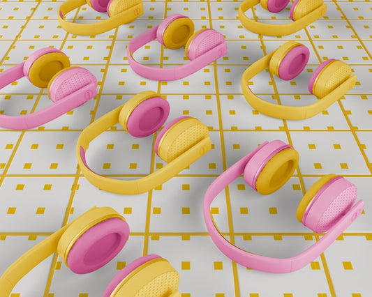 Free Yellow And Pink Headphones Minimalistic Design Psd
