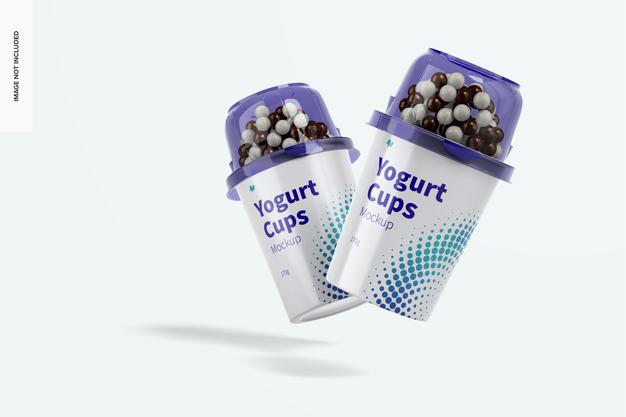 Free Yogurt Cups Mockup, Falling Psd