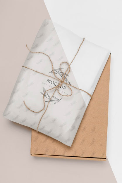 Free Zero Waste Wrapped Present With Cardboard Box Mock-Up Psd